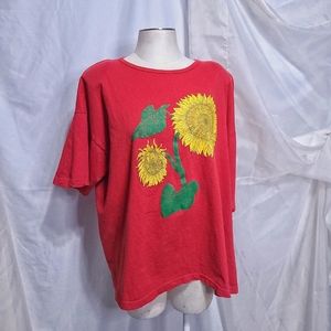 1995 Cherokee Beach Sunflower T-Shirt with Shoulder Pads, Graphic Tee, Large